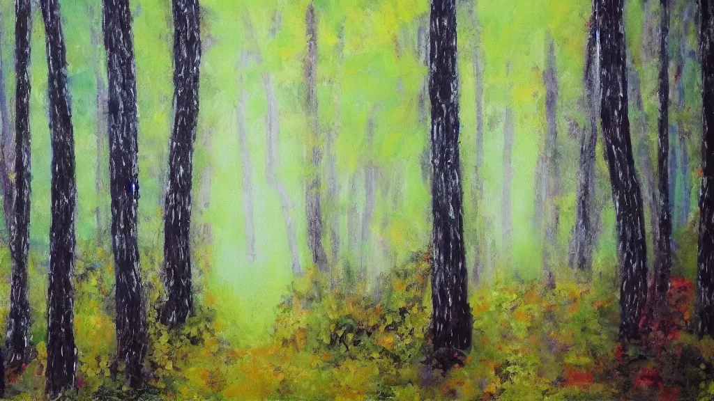 Prompt: a forest painting. canvas texture.