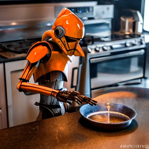 Image similar to Star wars battle droid making breakfast