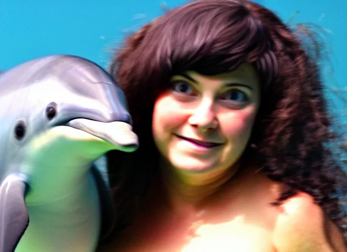 Image similar to a dolphin wearing a wig