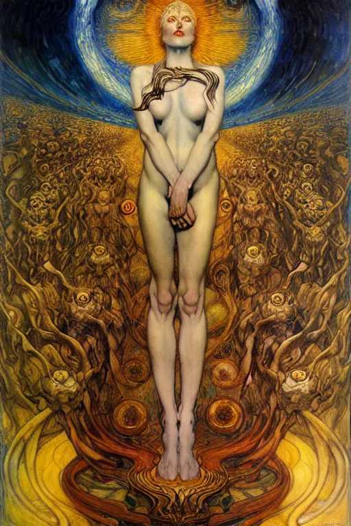 Image similar to Divine Chaos Engine by Karol Bak, Jean Delville, William Blake, Gustav Klimt, and Vincent Van Gogh, symbolist, visionary