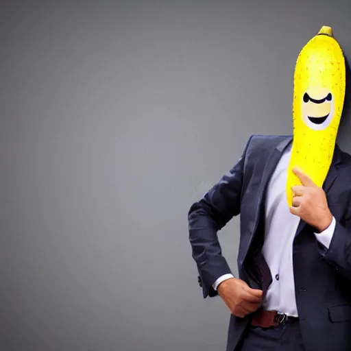 Image similar to a man wearing a suit banana head