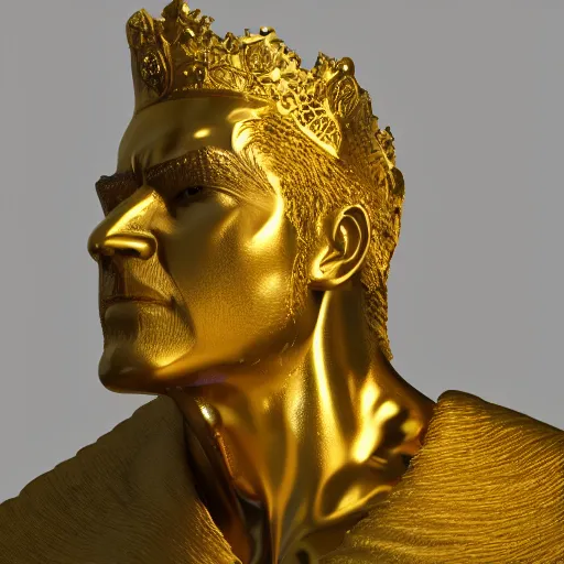 Prompt: king gold statue reflect chrome, 8 k uhd, unreal engine, octane render in the artstyle of finnian macmanus, john park and greg rutkowski