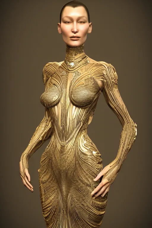 Prompt: a highly detailed 4 k render portrait of a beautiful alien goddess bella hadid in iris van herpen dress schiaparelli in diamonds in style of alphonse mucha trending on artstation made in unreal engine 4