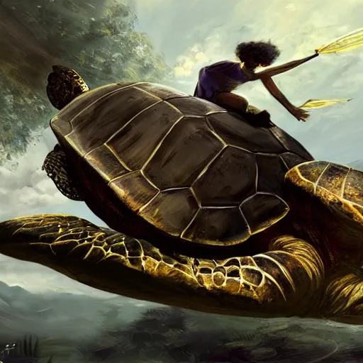 Image similar to kobe byrant riding on a turtle in heaven, amazing digital art, amazing detail, fantasy art, artstatiom, cgsociety, epic art