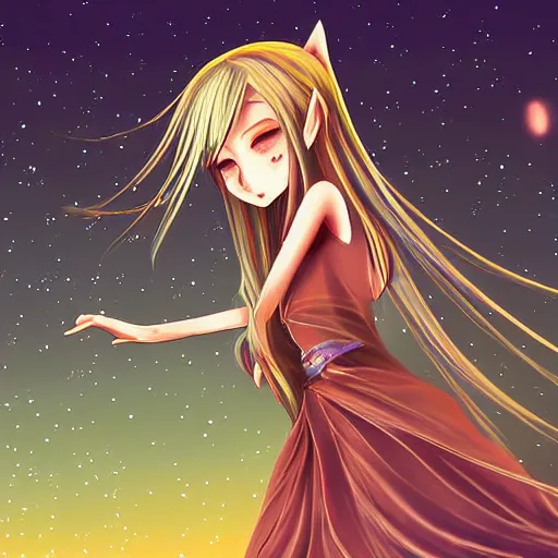 Image similar to digital art long hair anime lady ELF dancing in the moonlight l by Sakimichan