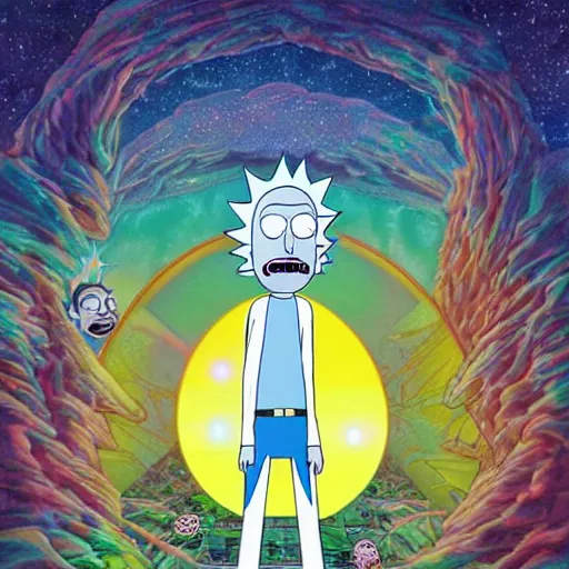 Image similar to Daniel the prophet dreaming of divine magical reflections of knowledge encoded in time and space ultra high quality surrealism style of Rick and Morty