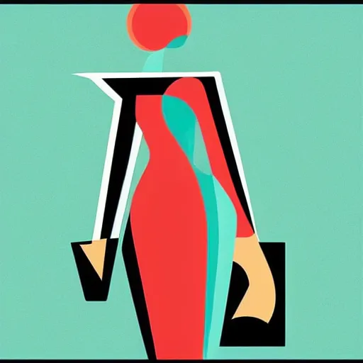 Prompt: “ femme on a galactic shore, noir, solid shapes, geometric art deco, teal palette, plain, no fine details, isaac asimov ”