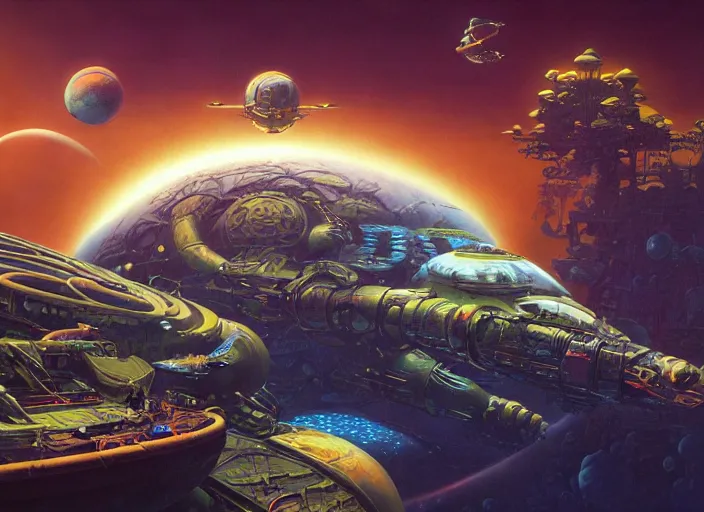 Prompt: 3 d octane render by kilian eng, chris foss, rodney matthews, robert mccall, jacek yerka and vladimir kush, oil on canvas