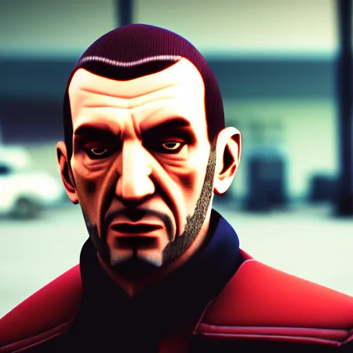 Image similar to film still of Niko Bellic, sigma 85mm f/1.4, 4k, depth of field, high resolution, 4k, 8k, hd, full color