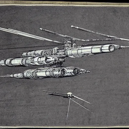 Prompt: x-wing fighter, hyperdetailed, schematic drawing by Leonardo Da Vinci