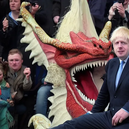 Image similar to boris johnson riding a dragon