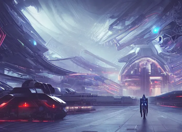Prompt: cult of technology, exterior of scifi temple, machines, robots, ultra realistic, transparent labs, computers, highly detailed, futuristic landscape, city, utopian architecture, atmosphere, masterpiece, holy place, epic lighting, glowing wires, mysterious, 4 k, cinematic, art by patryk olkiewicz and chris ostrowski and liang yao