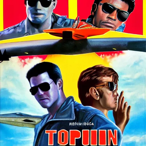 Image similar to painted movie poster for top gun, ghana movie poster style