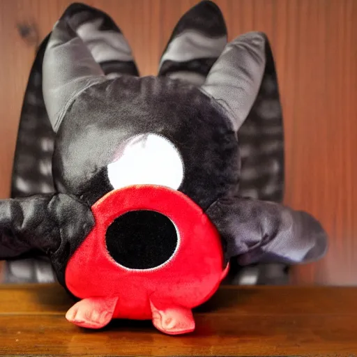 Image similar to cute fumo plush of a black and red monster, many eyes, kawaii, symmetry