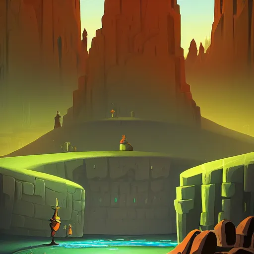 Image similar to dungeons, animated film, stylised, illustration,, fantasy art, 2 d game art, by eyvind earle, scott wills, genndy tartakovski, roman shipunov, etienne hebinger, atey ghailan, cgsociety, cynical realism