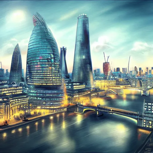 Image similar to london skyline, artstation, deviantart, highly detailed,, kanji, visual novel, calming