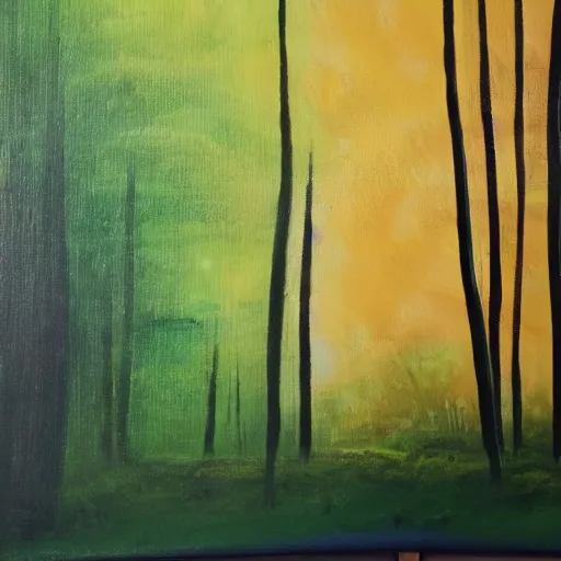 Prompt: a painting of forest made by impression of paint moving over the glass