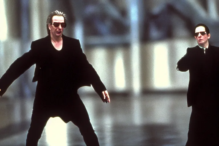 Image similar to film still of Alan Rickman as Neo in The Matrix 1999