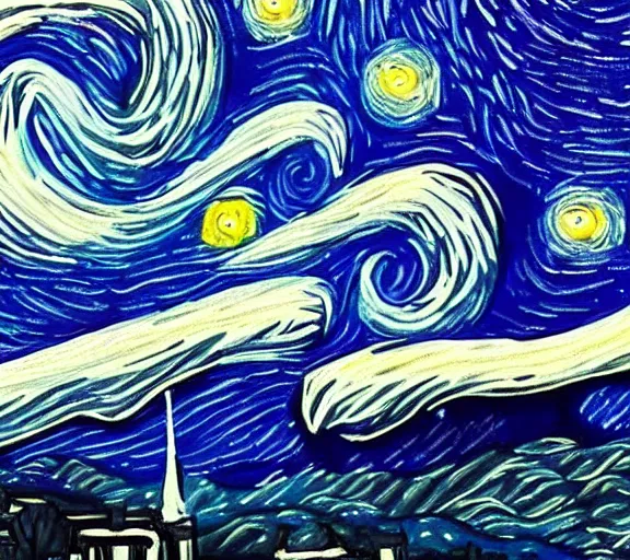 Image similar to a modernized version of starry night, accurate, 4 k, realistic