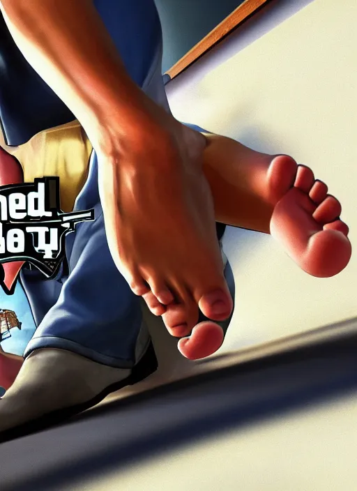 Prompt: A feet big toe as a grand theft auto 5 loading screen, very detailed, soft lighting, intricate, high resolution