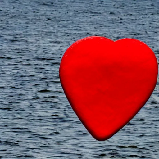 Prompt: a beating red heart spreading little heart on the sea