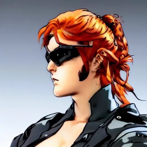Image similar to chubby beautiful redhead nerd with thick eyebrows, yoji shinkawa
