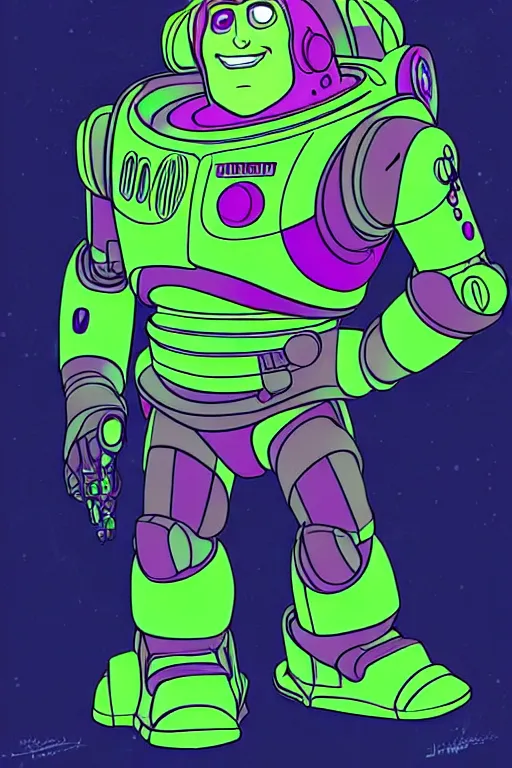 Image similar to a study of cell shaded portrait of Buzz Lightyear as a robot Borderlands 3 character, llustration, post grunge, concept art by josan gonzales and wlop, by james jean, Victo ngai, David Rubín, Mike Mignola, Laurie Greasley, highly detailed, sharp focus, alien, Trending on Artstation, HQ, deviantart, art by artgem