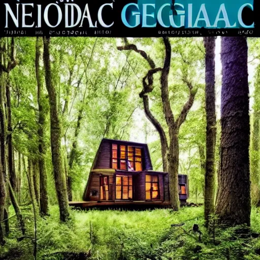 Prompt: national geographic cover photo of an weird house in the woods