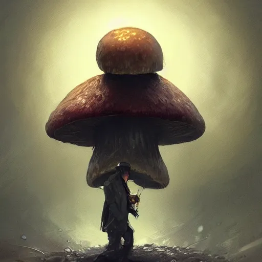 Image similar to a well - dressed mushroom man with a mushroom for a head, dramatic lighting, illustration by greg rutkowski, yoji shinkawa, 4 k, digital art, concept art, trending on artstation