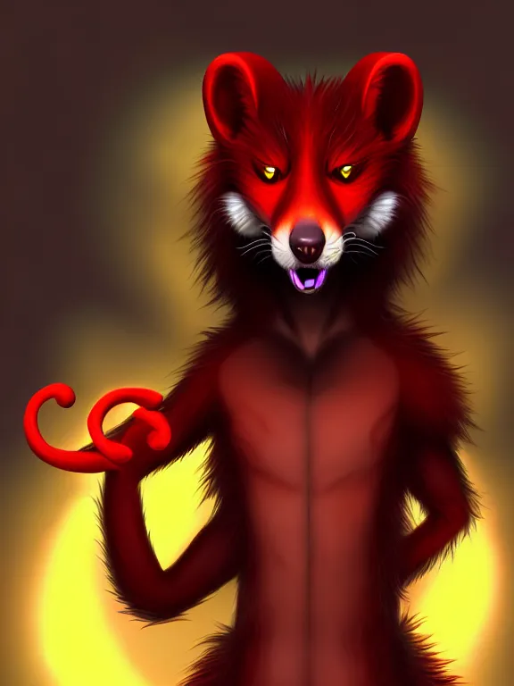 Prompt: furry - male - red - black - weasel - chaos theorist - fursona uhd ue 5 visual novel pc game expressions, photorealistic, trending on weasyl