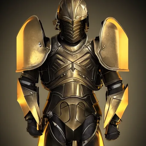 Image similar to Cybernetic spartan armor concept made of steel and leather with golden details and LED lights, concept art, armor