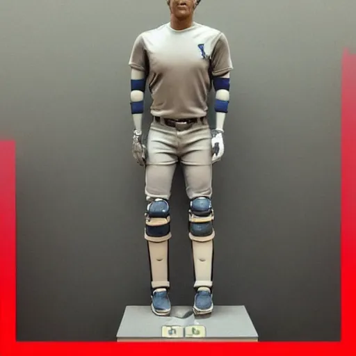 Prompt: “a realistic detailed photo of a guy who is an attractive humanoid who is half robot and half humanoid, who is a male android, baseball player Mike Trout, shiny skin, posing like a statue, blank stare, in the locker room, on display”