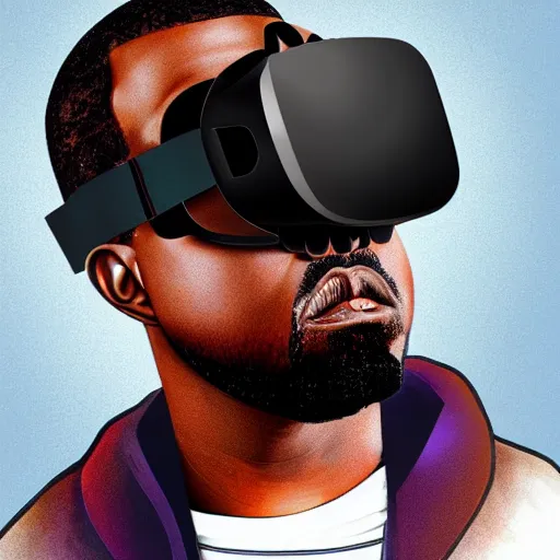 Image similar to : kanye west wearing vr goggles, digital art, illustration, art station