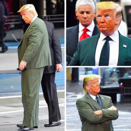 Image similar to donald trumps hair got up, green legs and walked off his head