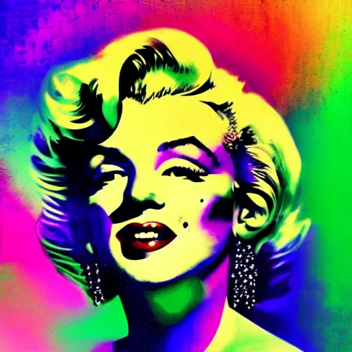 Image similar to surreal Marilyn Monroe covered in chromatic distortions mysterious place, beautiful, pscychodelic, trending on artstation, artwork by midjorney