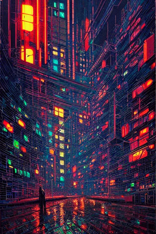 Image similar to beautiful cyberpunk acrylic painting, perfect lighting. professional design, intricate complexity, by dan mumford and by alberto giacometti, peter lindbergh, malevich, william stout