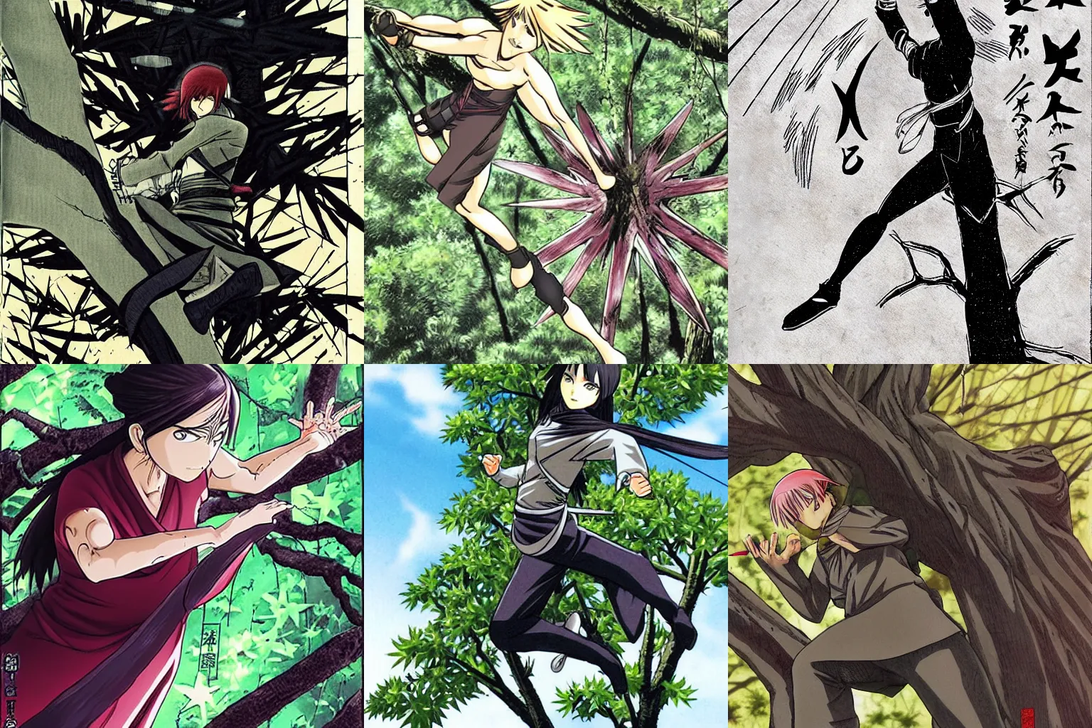 female ninja throwing shuriken on a tree top art by Stable Diffusion