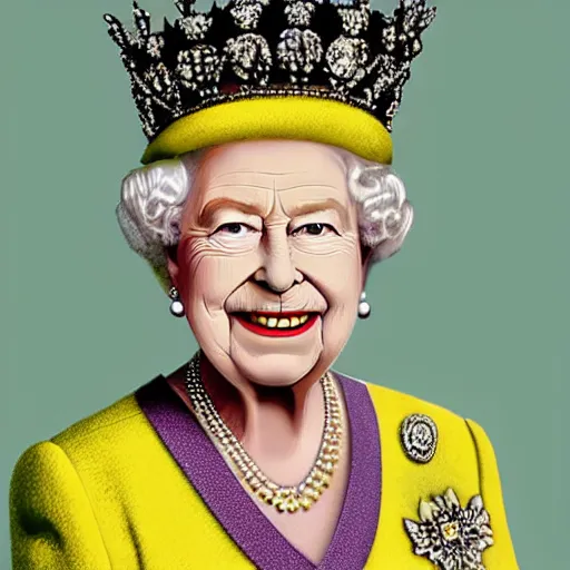 Image similar to queen elizabeth as a banana, she is a big ripe banana.