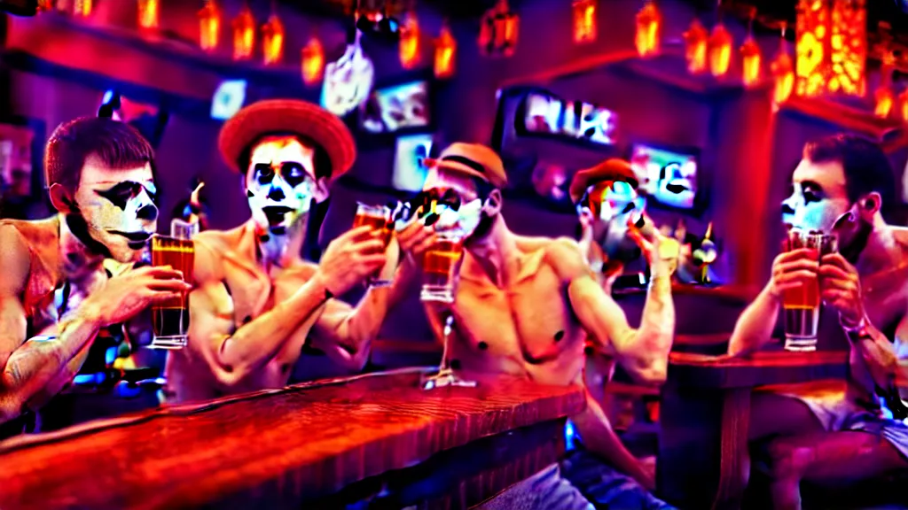 Prompt: mimes drinking alcohol, inside a bar, vibrant colors, hyper-realistic, extreme detail, sharp photo, beautiful, cinematic 4K