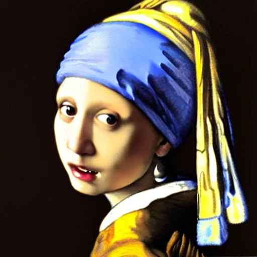 Prompt: mouse with a pearl earring, painting by johannes vermeer