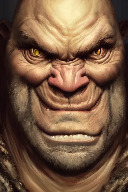 Image similar to dungeons and dragons ogre character closeup portrait, dramatic light, dungeon background, 2 0 0 mm focal length, painted by stanley lau, painted by greg rutkowski, painted by stanley artgerm, digital art, trending on artstation