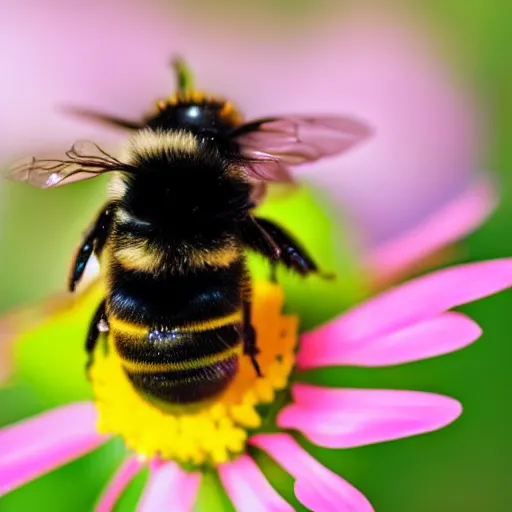 Image similar to a macro shot of a bumble bee pollinating a flower