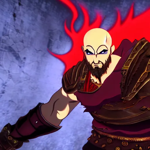 Prompt: kratos in the game hades, still from the game, cel shaded, anime style, highly detailed
