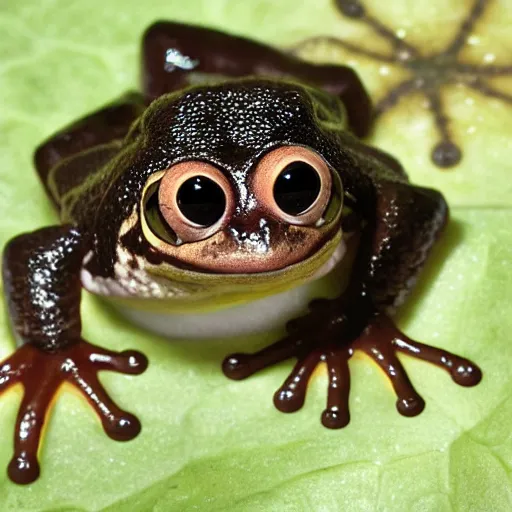 Prompt: a top secret photo of a genetically engineered animal which is half frog, half sloth