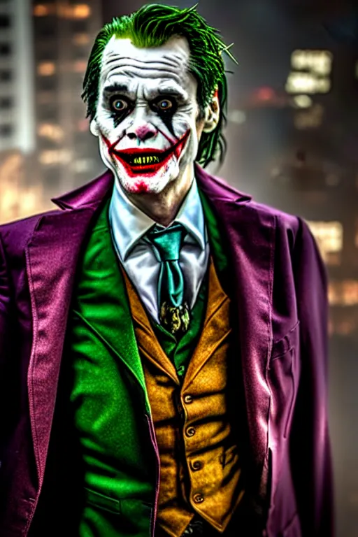Prompt: jim carrey as the joker on new batman movie, high resolution, photorealistic, smooth, details, 4 k, aesthetic lighting, baroque object, sharp focus, hyperdetailed object, professional photography, pullitzer winning, 8 0 0 mm photo by : canon eos 5 d mark iv, by karah mew and adnan abidi and jodie bateman
