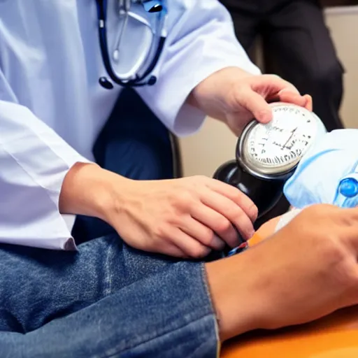 Image similar to A doctor measuring a male patient's blood pressure