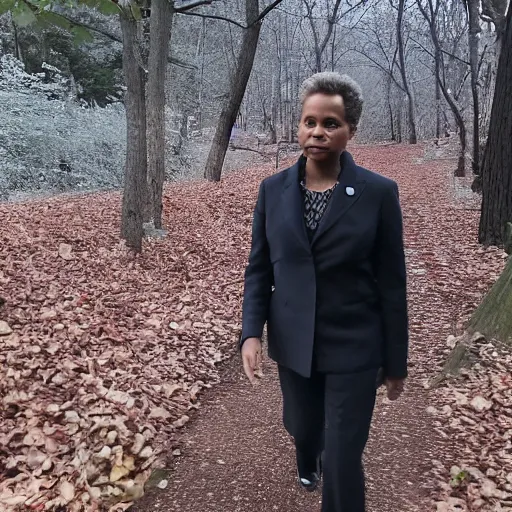 Image similar to chicago mayor lori lightfoot was spotted on woodland trail cam at midnight infrared