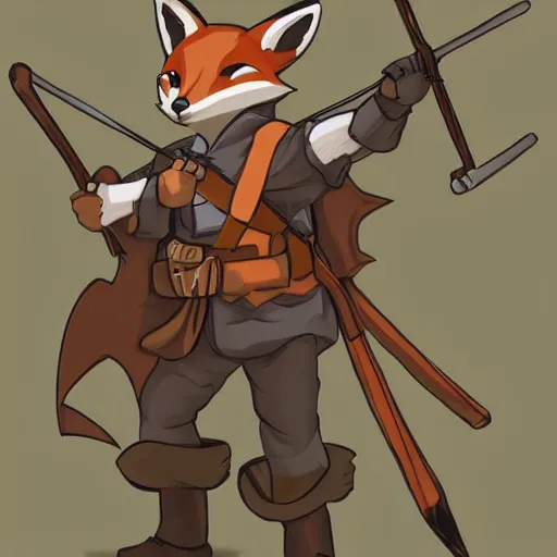 Prompt: a fox ranger holding a bow, by ken sugimori, official art, poster art, dungeons and dragons, detailed, vector, trending on artstation