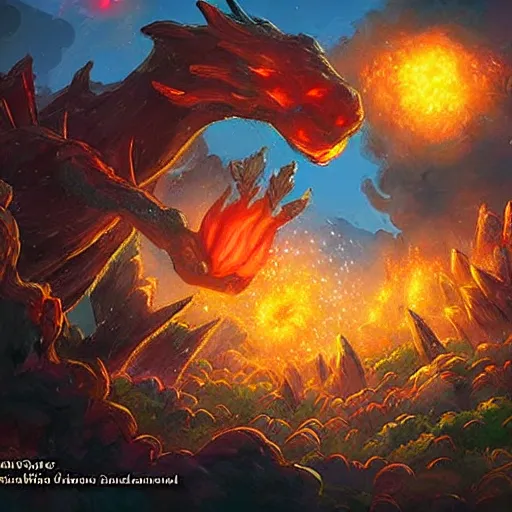 Image similar to giant fiery meteors rain, hearthstone art style, epic fantasy style art, fantasy epic digital art, epic fantasy card game art