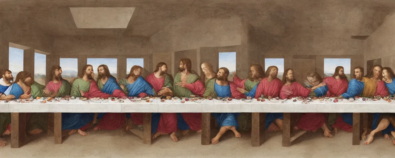 Prompt: the last supper, in brutalist style